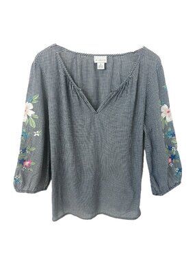 Boho Embroidered Cotton Tunic Blouse XL Floral Sleeve Lightweight Top